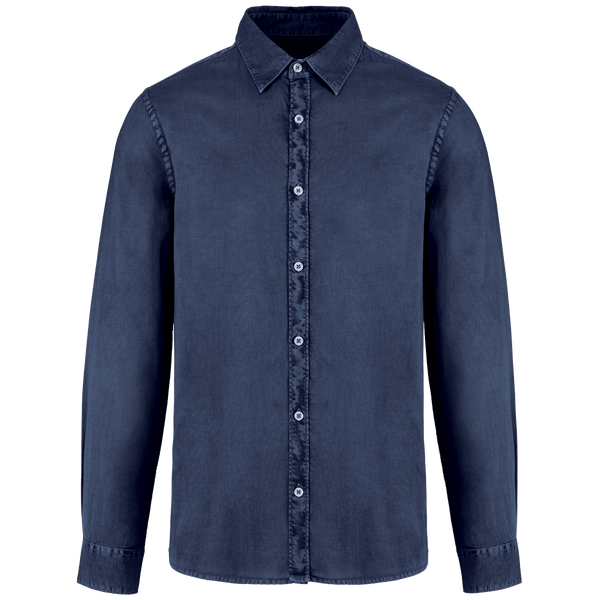 Chemise Washed Homme Bio | 100% Coton Twill Bio | Broderie Et Flocage Washed Navy