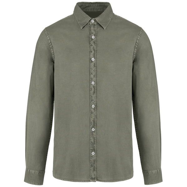 Chemise Washed Homme Bio | 100% Coton Twill Bio | Broderie Et Flocage Washed Pale Khaki