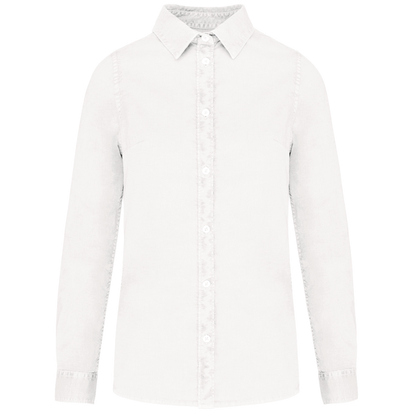 Bio-Gewaschenes Damenhemd | 100% Bio-Twill-Baumwolle | Stickerei Und Flock Washed white