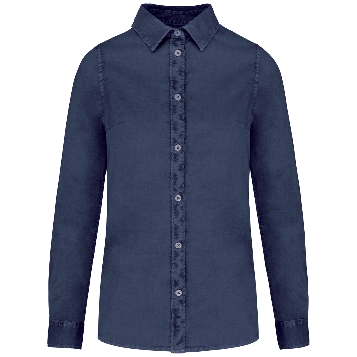 Bio-Gewaschenes Damenhemd | 100% Bio-Twill-Baumwolle | Stickerei Und Flock Washed Navy