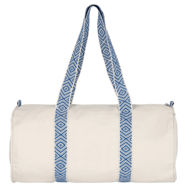 Sac polochon recycle avec ruban a motifs ethniques dos Ecume / Ethnic Blue