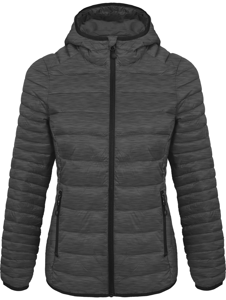 Personalisierte Damen-Leichtdaunenjacke Mit Kapuze Marl Dark Grey