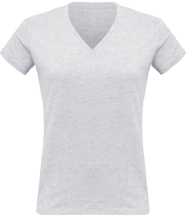 Tee-Shirt Femme Col V 180Gr Personnalisé Ash Heather