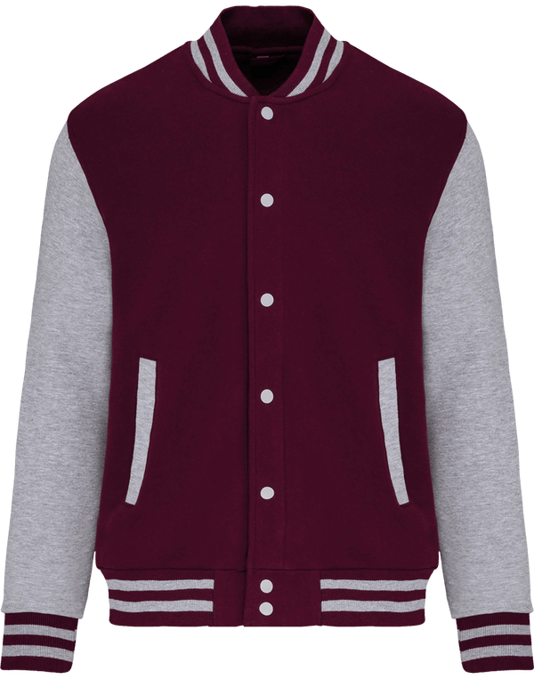 Chaqueta Universitaria Bicolor Bordada Wine / Oxford Grey