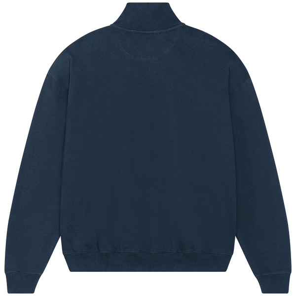 Sweatshirt zip 1 quart unisexe coupe boxy miller dry dos French Navy