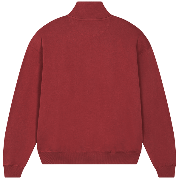 Sweatshirt zip 1 quart unisexe coupe boxy miller dry dos Red Earth