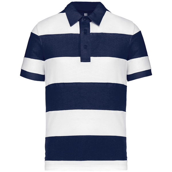 Polo Rugby Rayé Manches Courtes À Personnaliser En Broderie Sky Blue / White