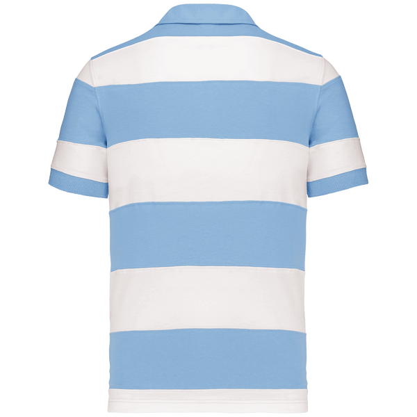 Polo rugby raye manches courtes dos Sky Blue / White