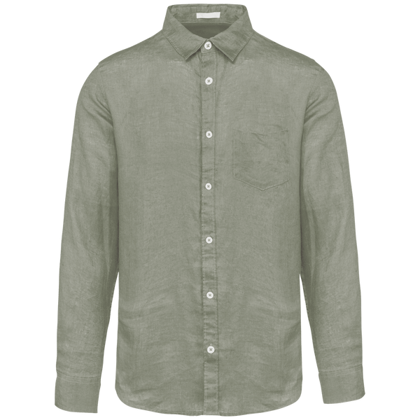 Chemise En Lin Homme | 100% Lin | Broderie Et Flocage  Almond Green