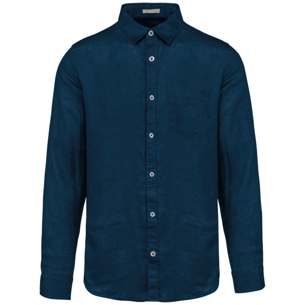 Leinenhemd Herren | 100% Leinen | Stickerei Und Flock Peacock Blue