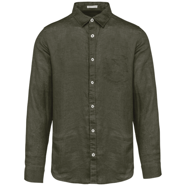 Leinenhemd Herren | 100% Leinen | Stickerei Und Flock Organic Khaki