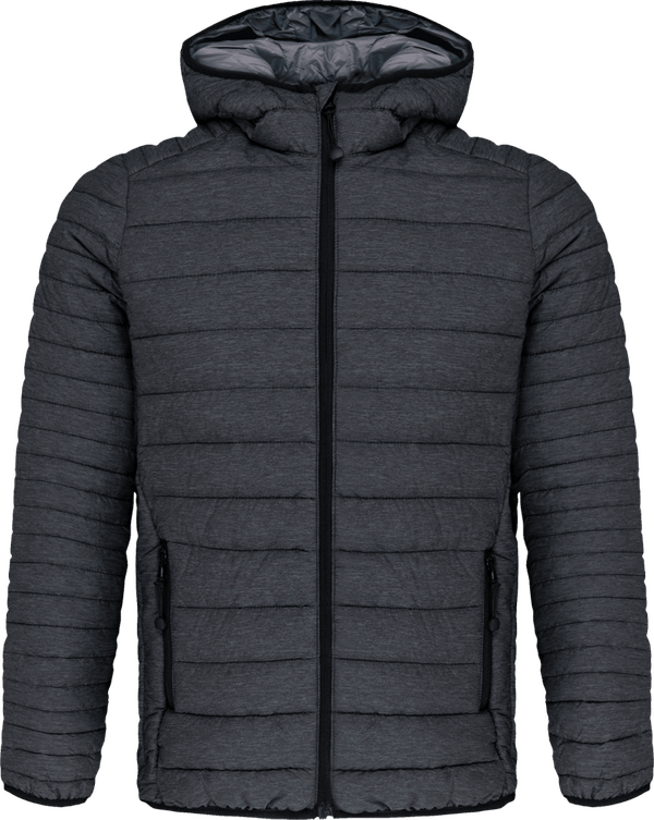 Personalisierbare Herren-Kapuzen-Daunenjacke Marl Dark Grey