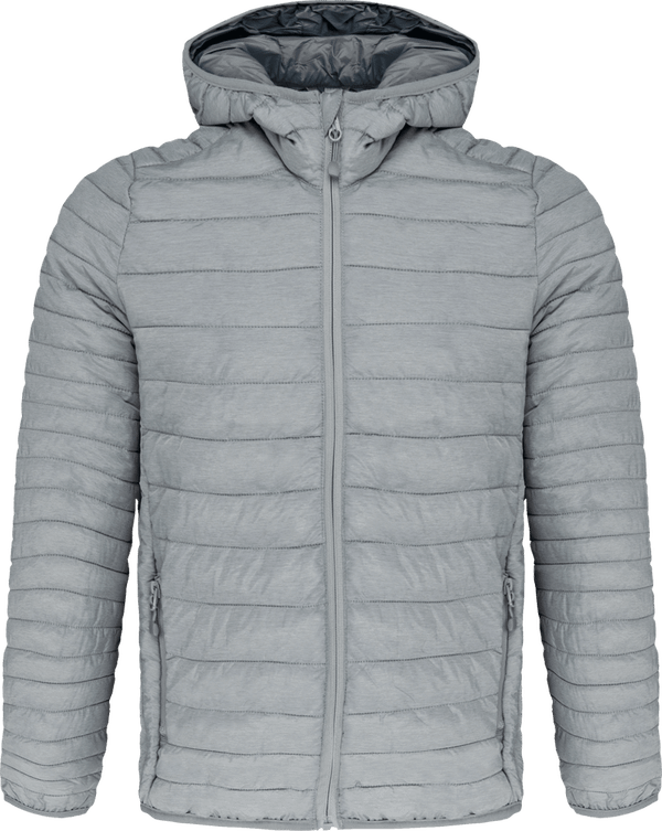 Personalisierbare Herren-Kapuzen-Daunenjacke Marl Silver