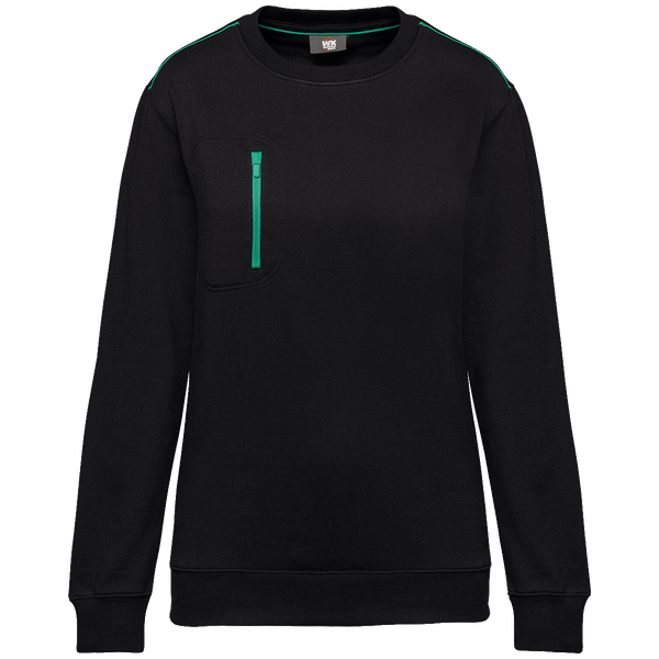 Sweat-Shirt De Travail Zip Poche Contrastée Day To Day Unisexe Black / Kelly Green