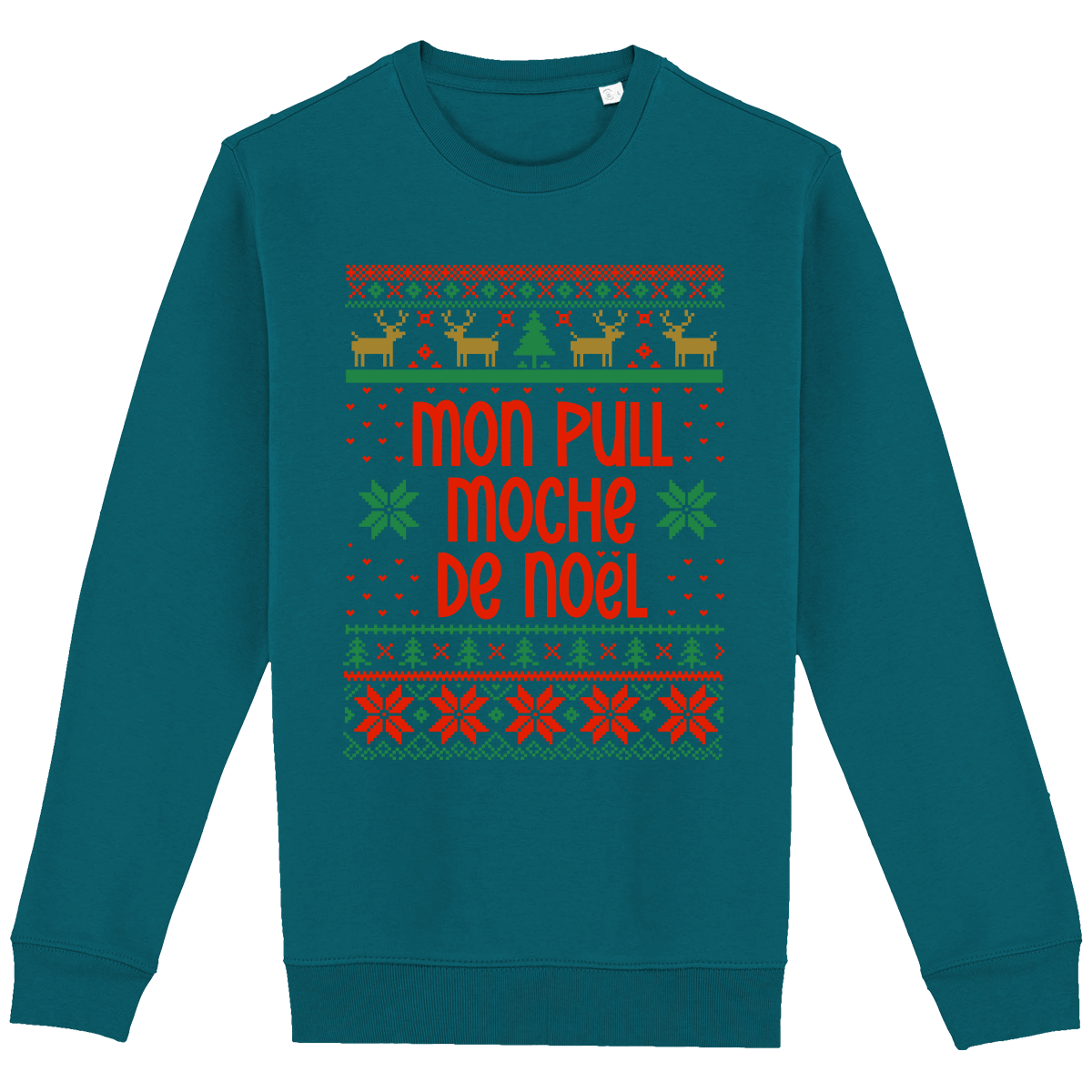 Mon Pull Moche De Noël Motif Renne Peacock Green