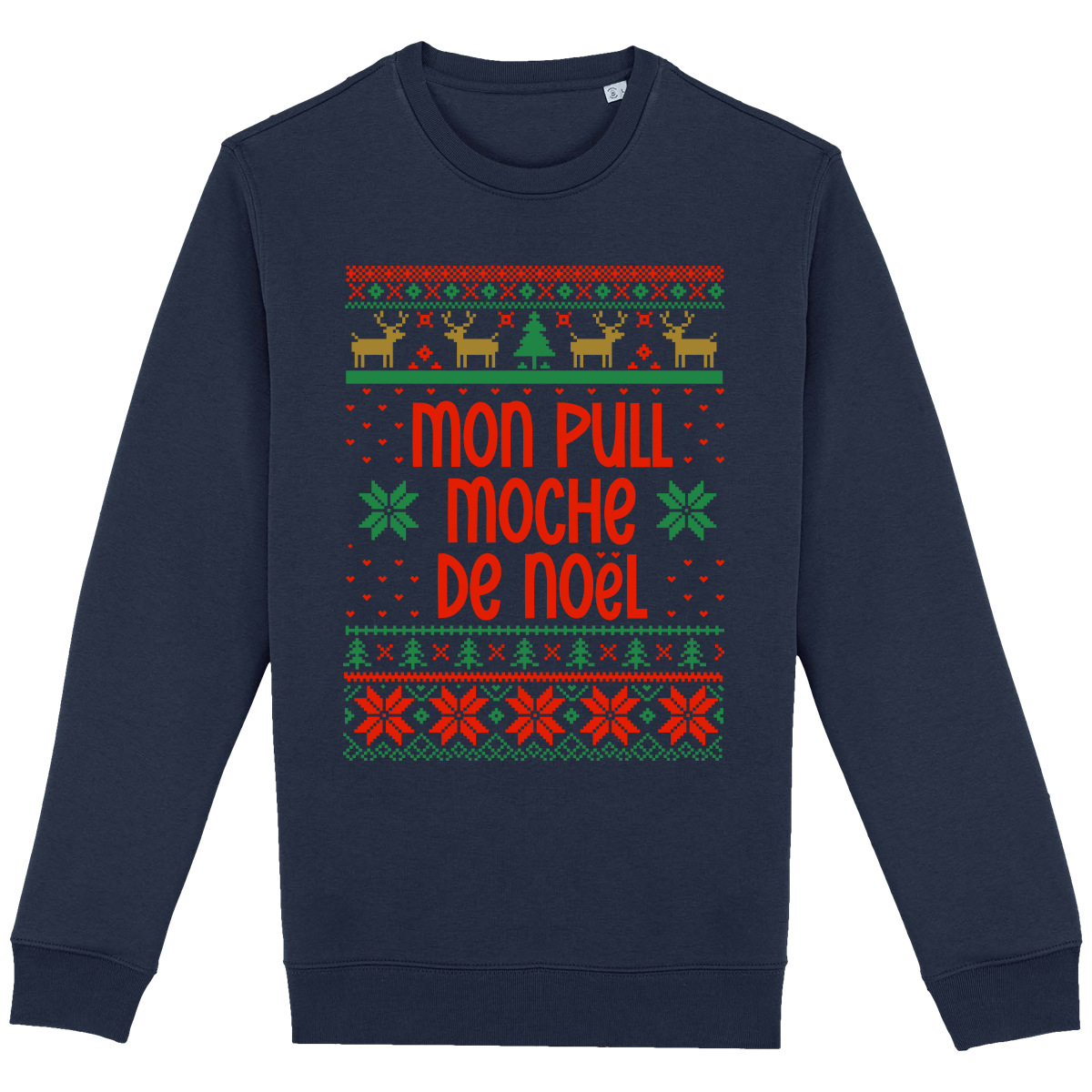 Mon Pull Moche De Noël Motif Renne Navy Blue