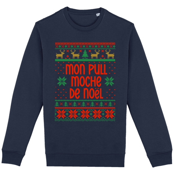 Mon Pull Moche De Noël Motif Renne Navy Blue