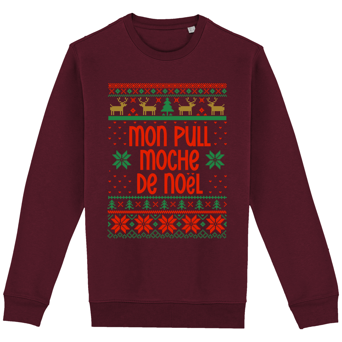 Mon Pull Moche De Noël Motif Renne Dark Cherry