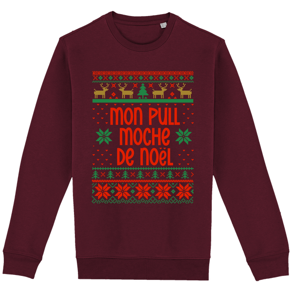 Mon Pull Moche De Noël Motif Renne Dark Cherry