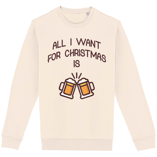 Sweatshirt De Noël Avec Motif All I Want For Christmas Is Beer Raw Natural