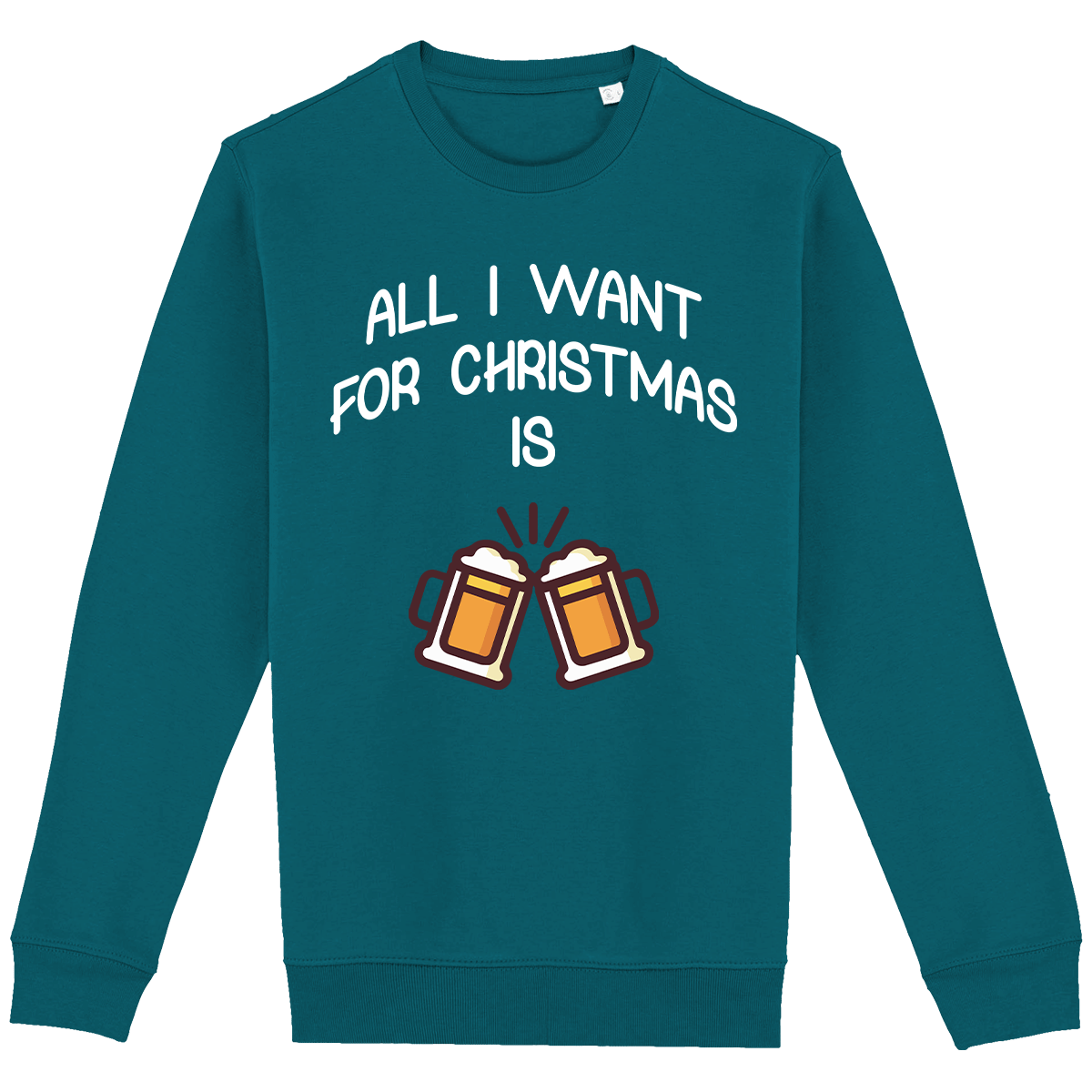 Sweatshirt De Noël Avec Motif All I Want For Christmas Is Beer Peacock Green