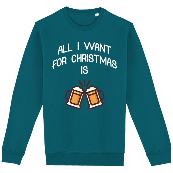 Sweatshirt De Noël Avec Motif All I Want For Christmas Is Beer Peacock Green