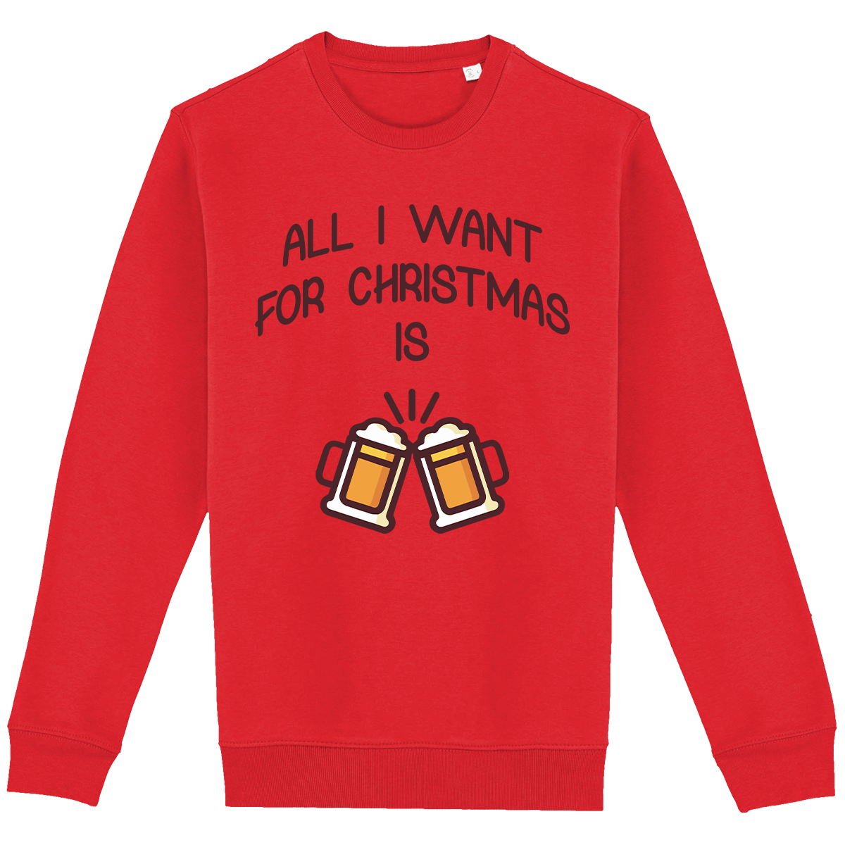 Sweatshirt De Noël Avec Motif All I Want For Christmas Is Beer Poppy Red