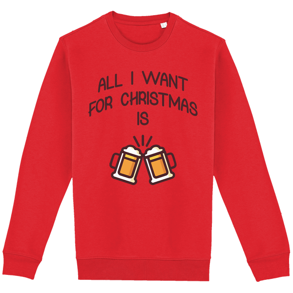 Sweatshirt De Noël Avec Motif All I Want For Christmas Is Beer Poppy Red