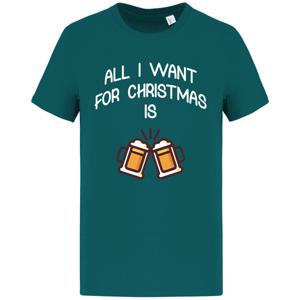 T-Shirt De Noël All I Want For Christmas Is Beer Peacock Green