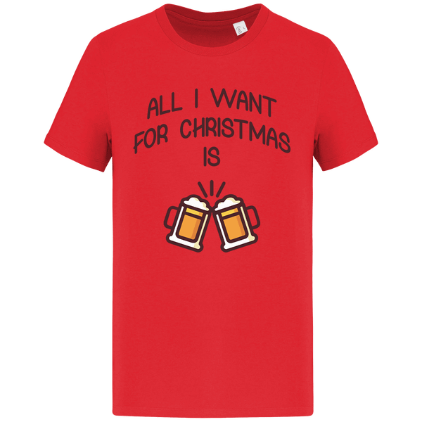 T-Shirt De Noël All I Want For Christmas Is Beer Hibiscus Red