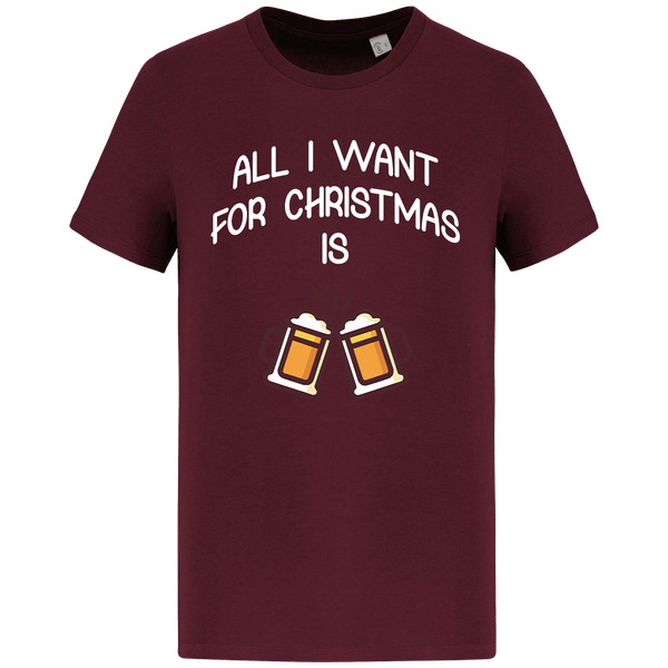 T-Shirt De Noël All I Want For Christmas Is Beer Dark Cherry