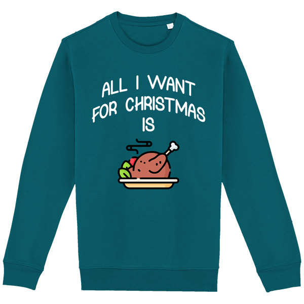 Pull De Noël Avec Motif All I Want For Christmas Is Food Peacock Green