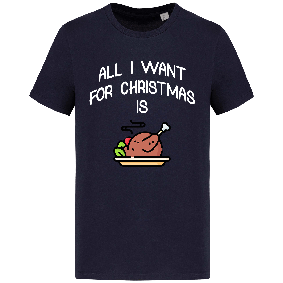 T-Shirt De Noël All I Want For Christmas Is Food Navy Blue