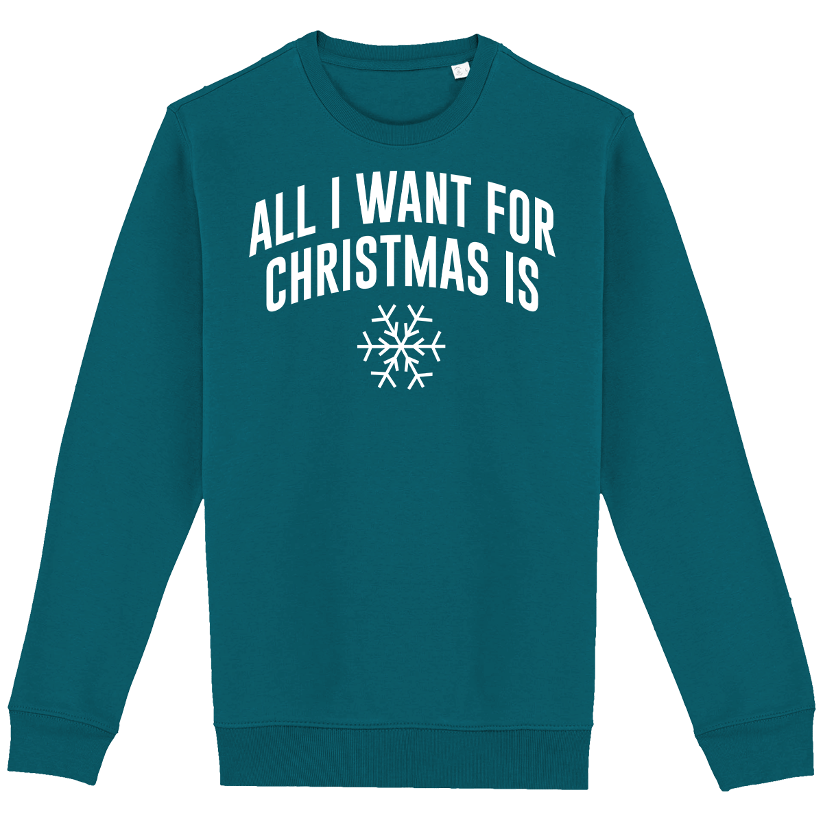 Pull De Noël Personnalisable All I Want For Christmas Is Snow Peacock Green