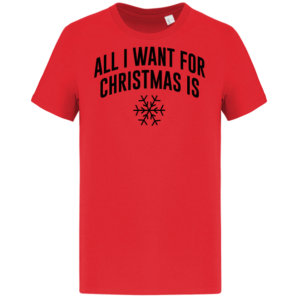 T-Shirt De Noël All I Want For Christmas Is Snow Hibiscus Red