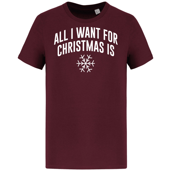 T-Shirt De Noël All I Want For Christmas Is Snow Dark Cherry