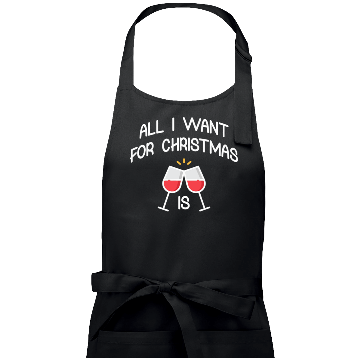 Tablier Cadeaux De Noël Avec Motif All I Want For Christmas Is Wine Black