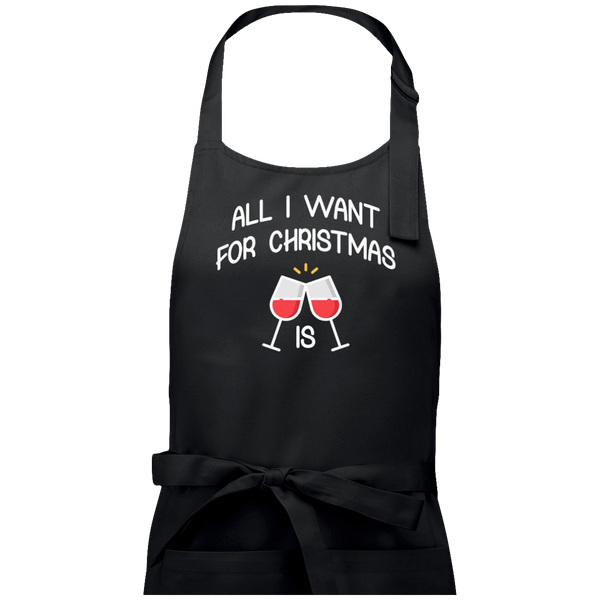 Tablier Cadeaux De Noël Avec Motif All I Want For Christmas Is Wine Black