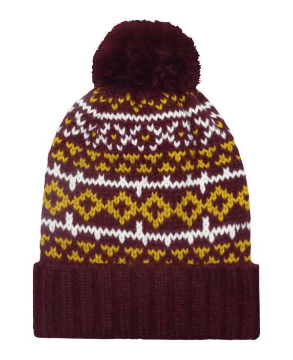 09p32 bonnet beanie nordique face Burgundy / Mustard / Off White