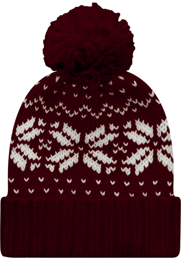 Beanie With Jacquard Pattern Burgundy / White