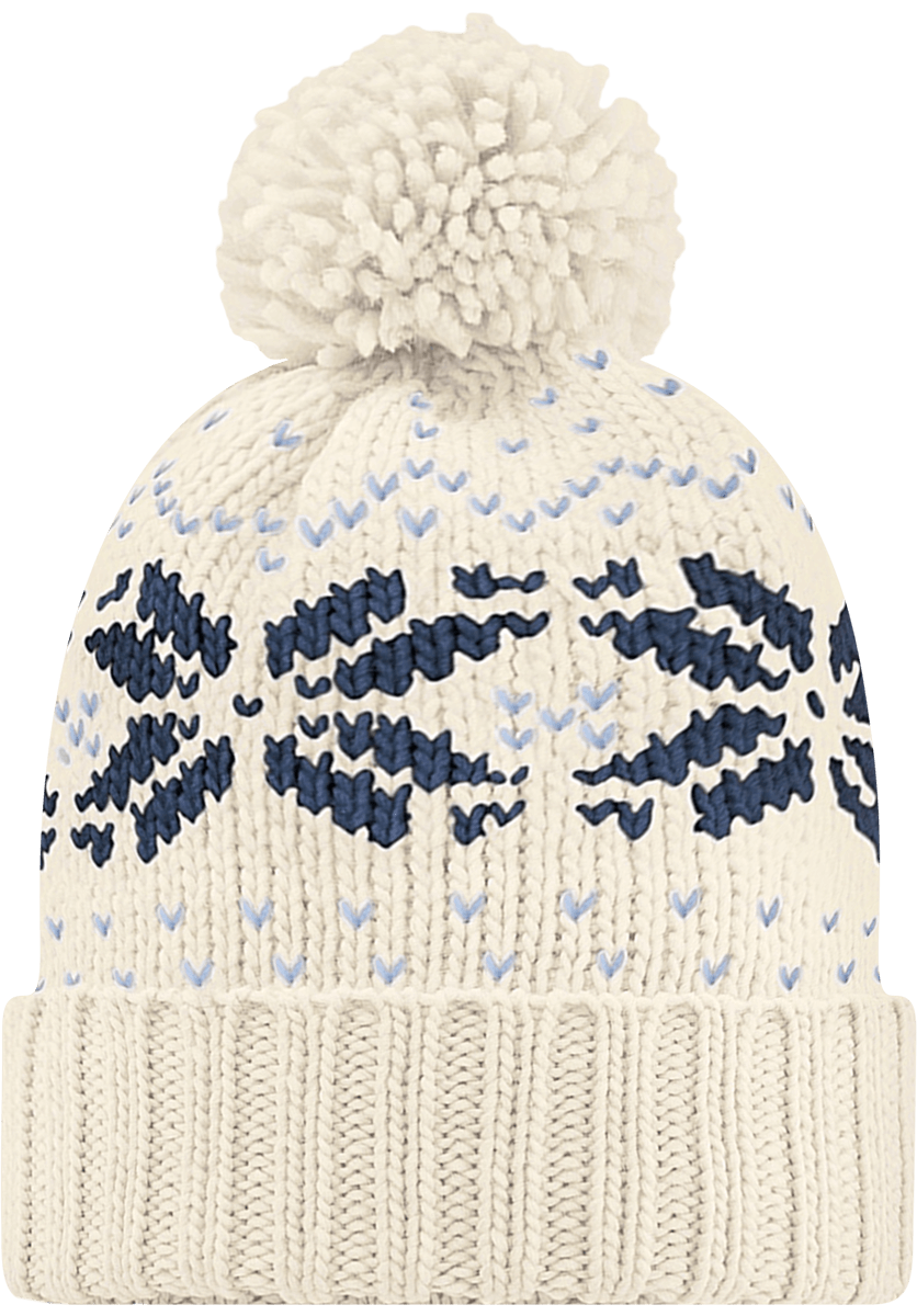 Beanie With Jacquard Pattern Off White / Navy / Sky Blue