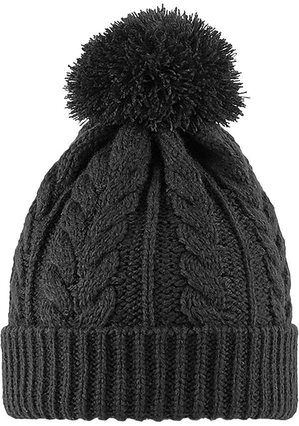 Bonnet revers a pompon maille torsadee face Charcoal