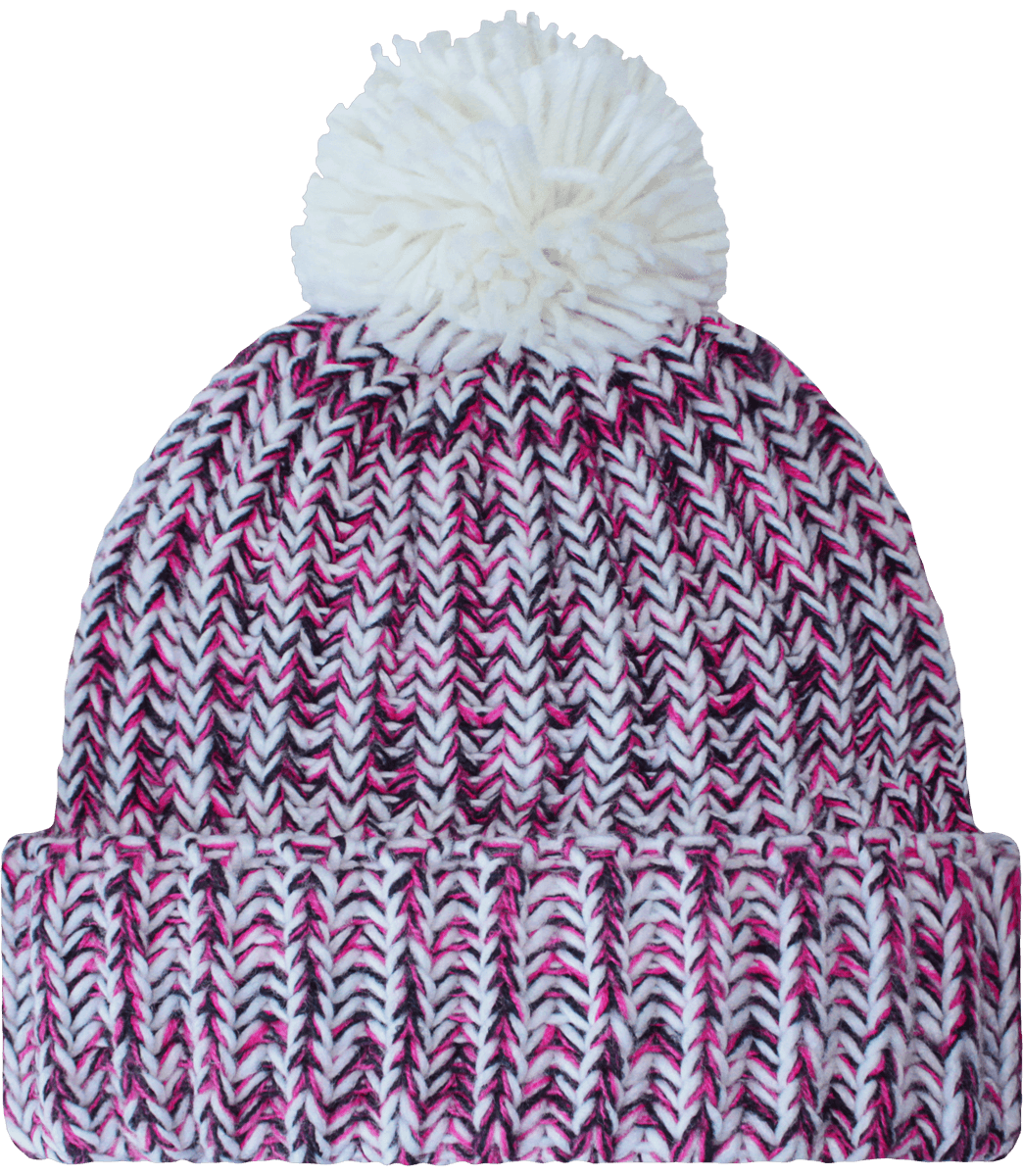 Bonnet Pompon Twist Maille Torsadé Oatmeal Fuchsia Twist