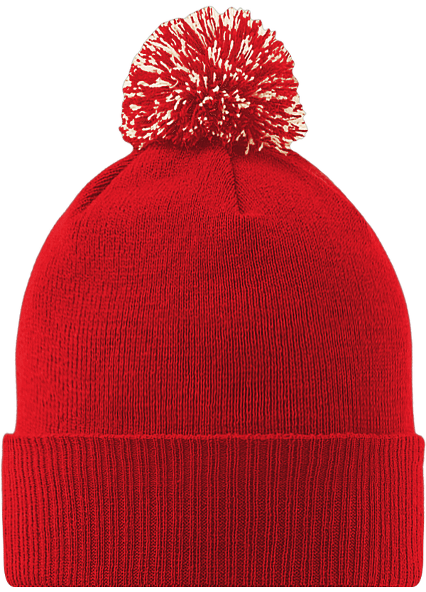 Bonnet revers a pompon enfant face Bright Red / Off White