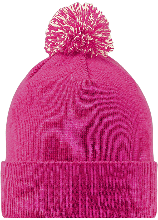 Bonnet revers a pompon enfant face Fuchsia / Off White