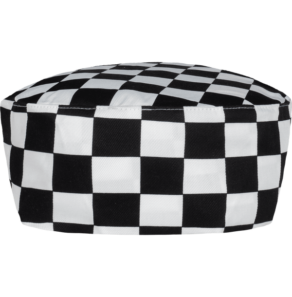 Flacher Kochmütze | Knitterfreie Verarbeitung | 100% Baumwoll-Twill Black / White Check