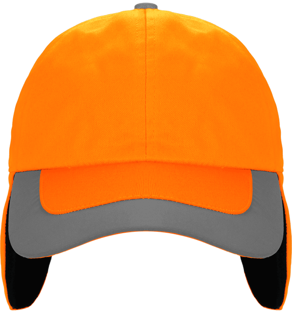 Casquette Réfléchissante Avec Caches Oreilles - Spéciale Hiver  Fluorescent Orange