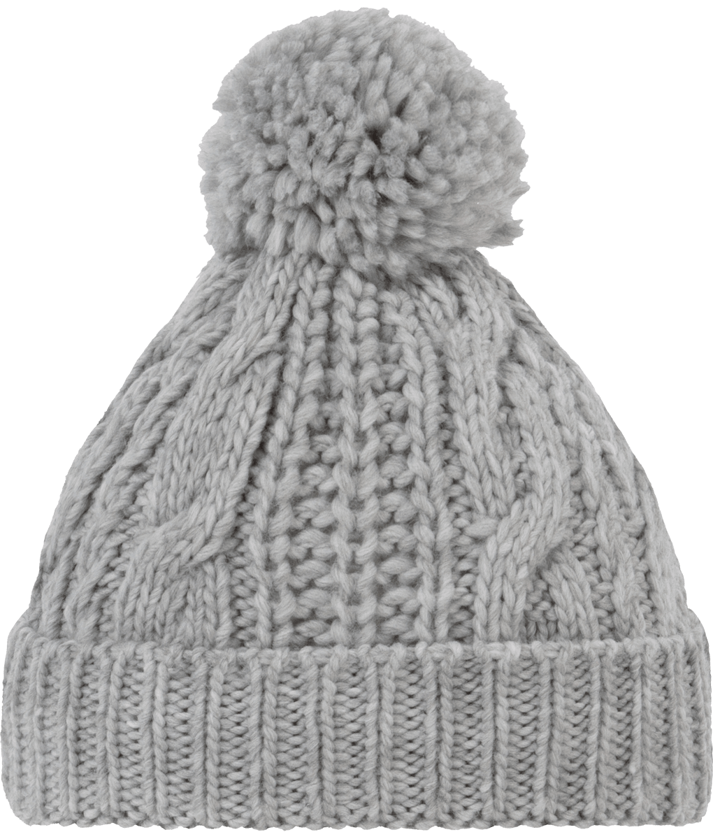 Bonnet Pompon En Maille Tricot - Broderie  Alloy Grey Heather