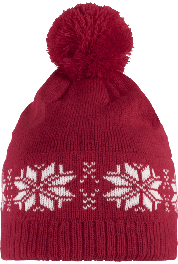 Bonnet Tricot Motif Étoiles - Broderie  Cherry Red