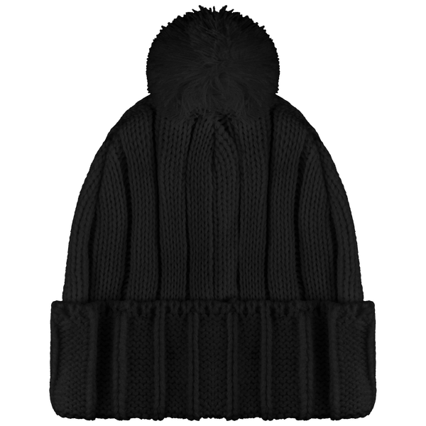 Bonnet court a revers avec pompon bicolore face Black